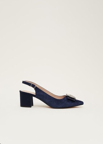 Phase Eight Embellished Toe Block Slingback Heels Navy Canada | MDYVNQ-621